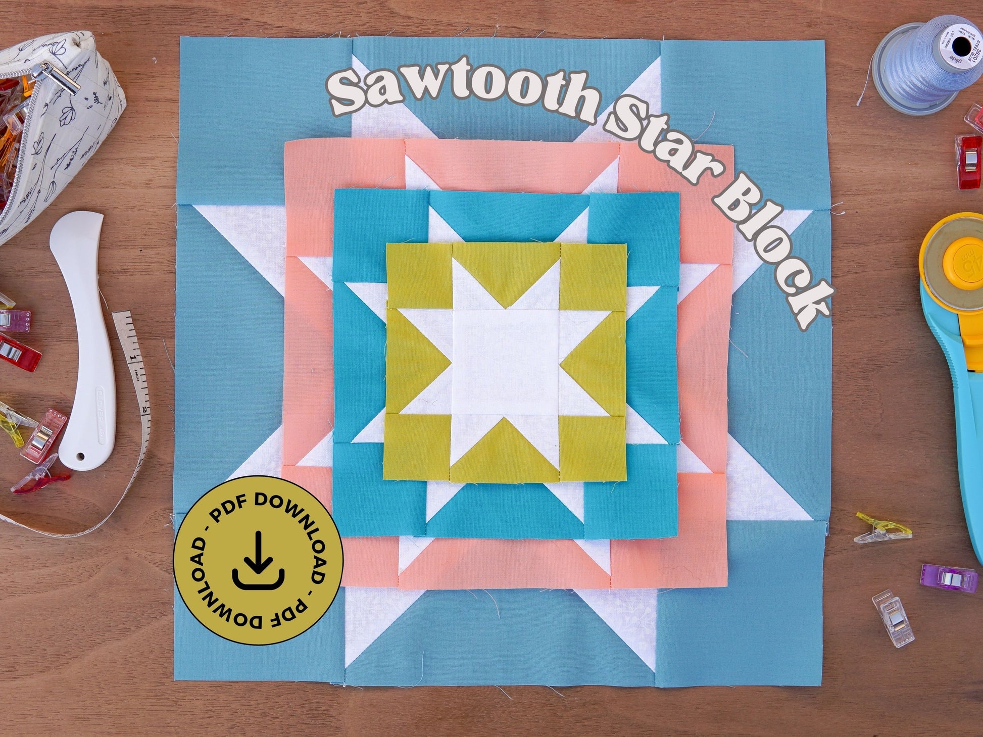 Sawtooth Star Quilt Block PDF Pattern