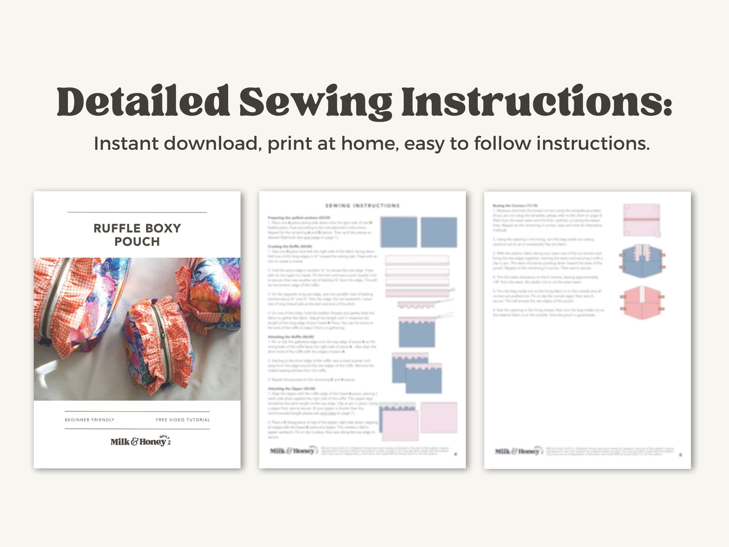 Ruffle Boxy Makeup Pouch PDF Pattern