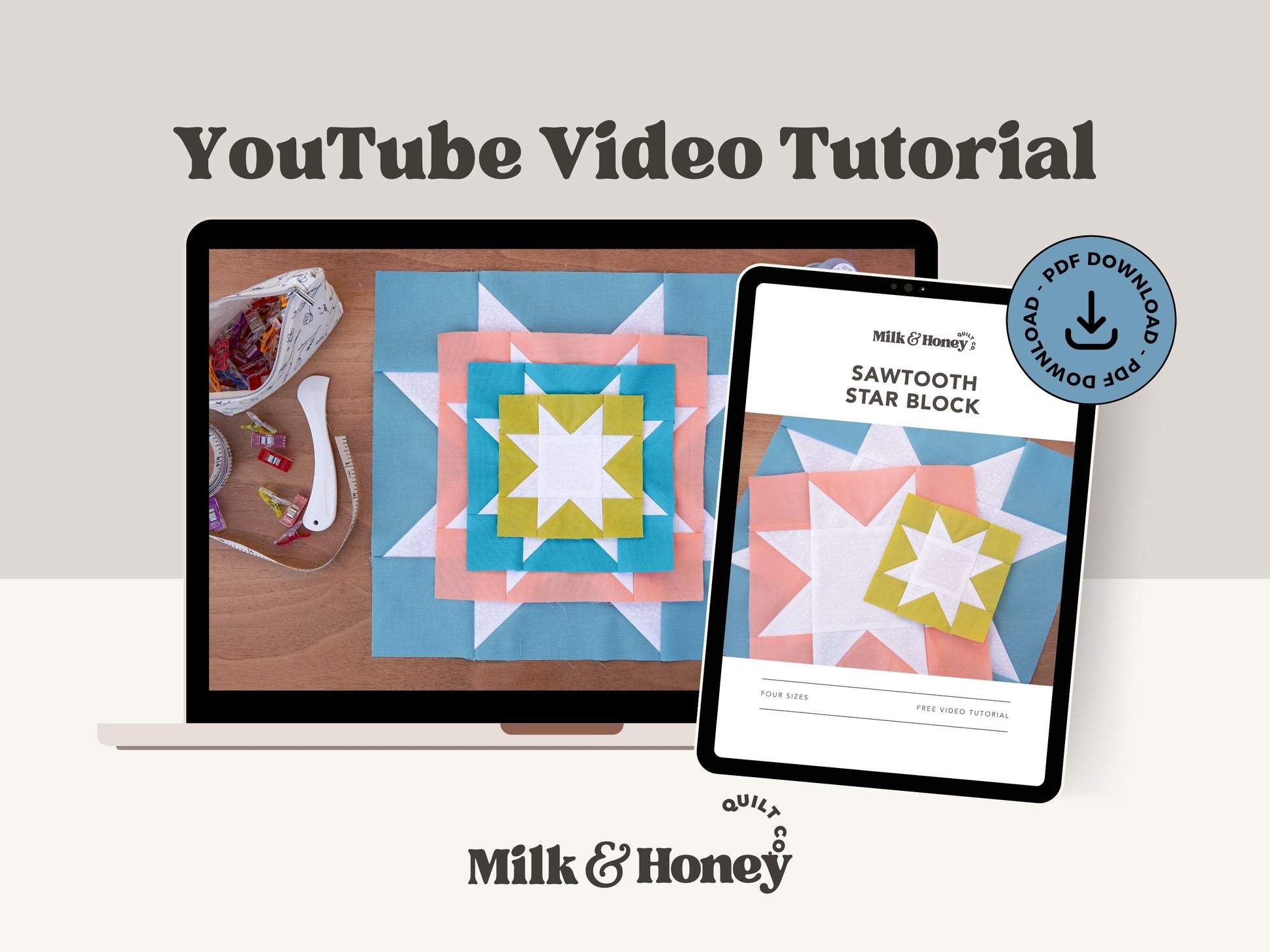 Sawtooth Star Quilt Block PDF Pattern