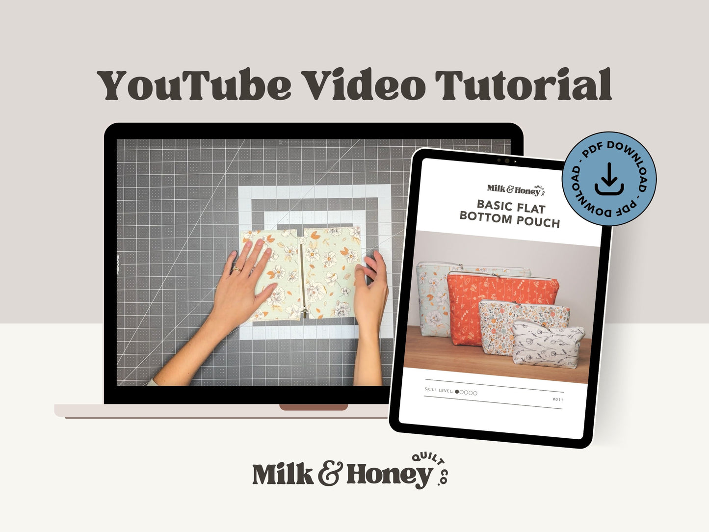 Basic Flat Bottom Zipper Pouch PDF Sewing Pattern