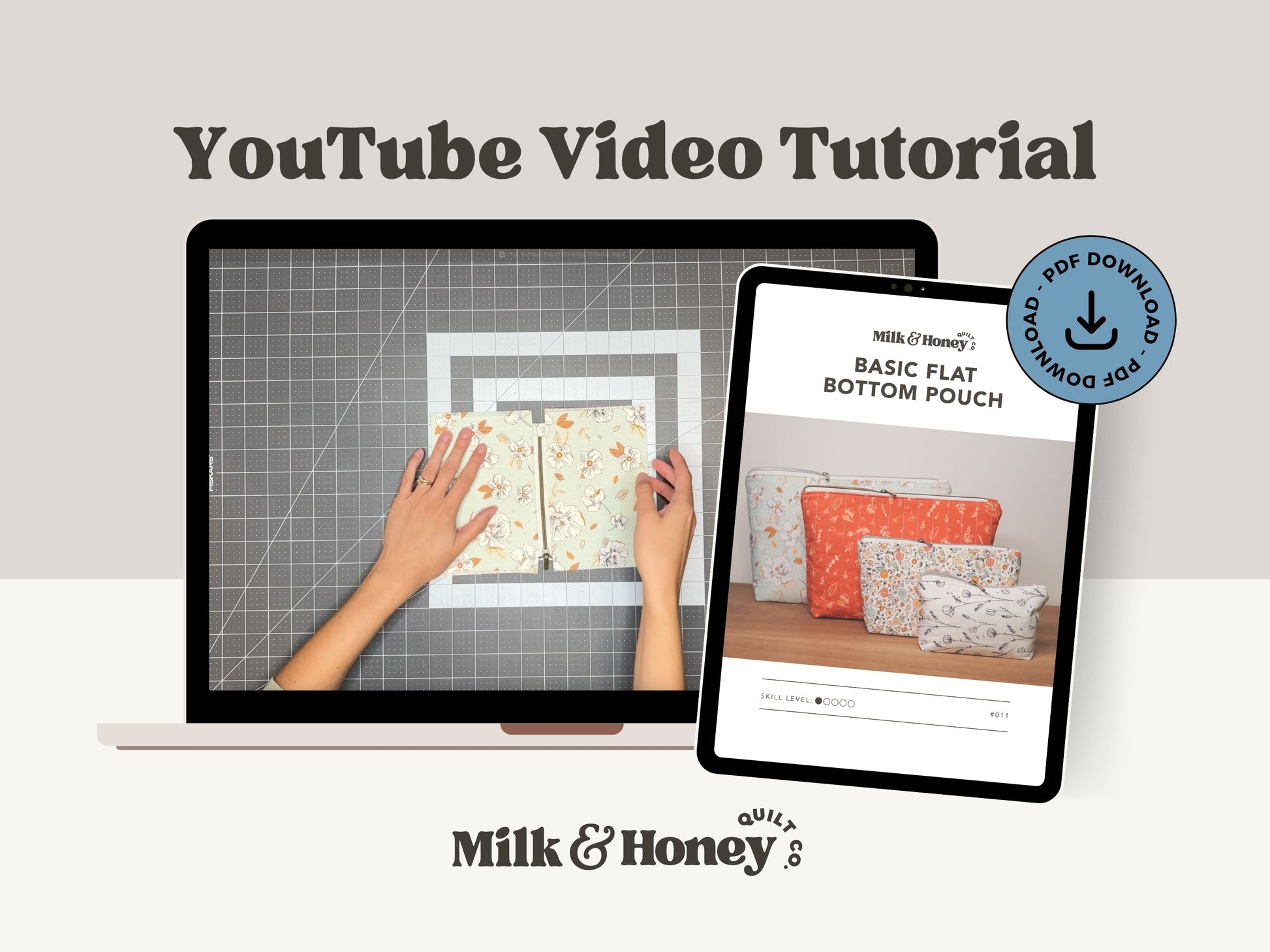 Basic Flat Bottom Zipper Pouch PDF Sewing Pattern