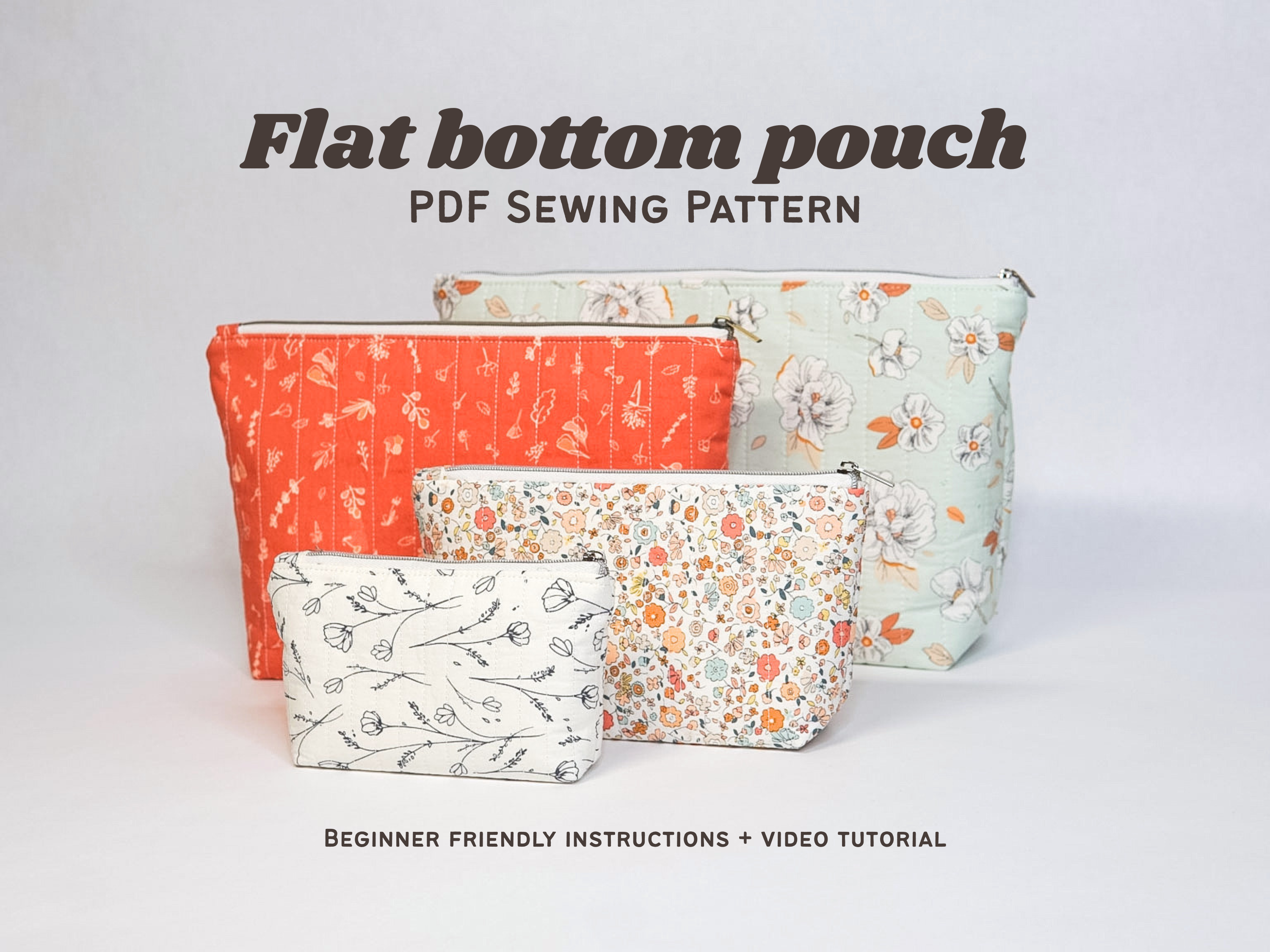 Basic Flat Bottom Zipper Pouch PDF Sewing Pattern