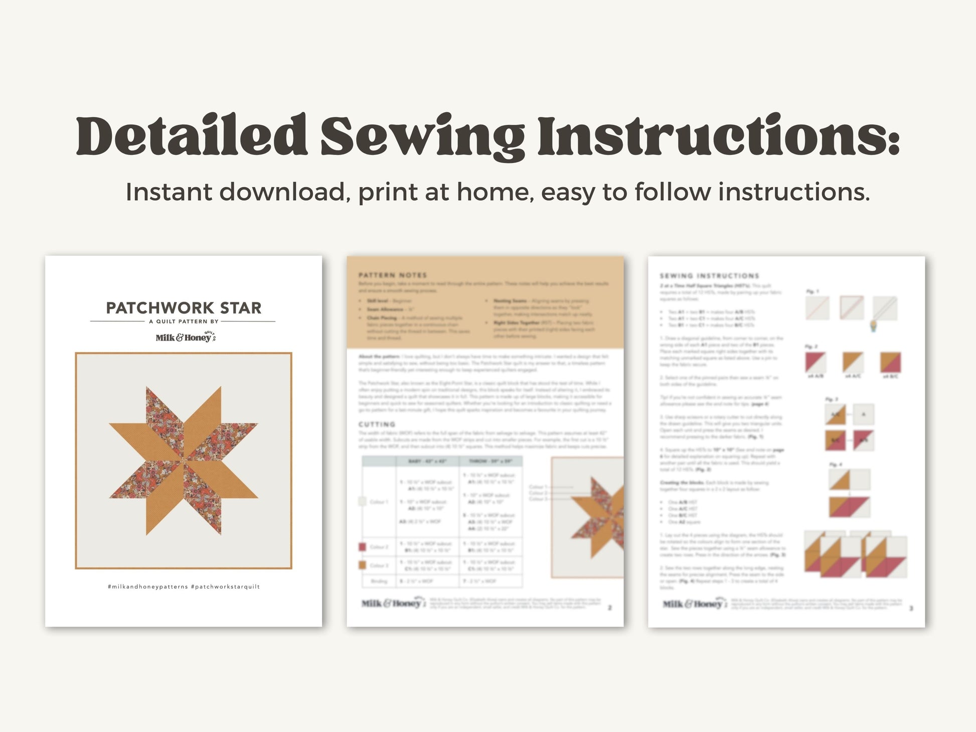 Patchwork Star Quilt Pattern Digital Download
