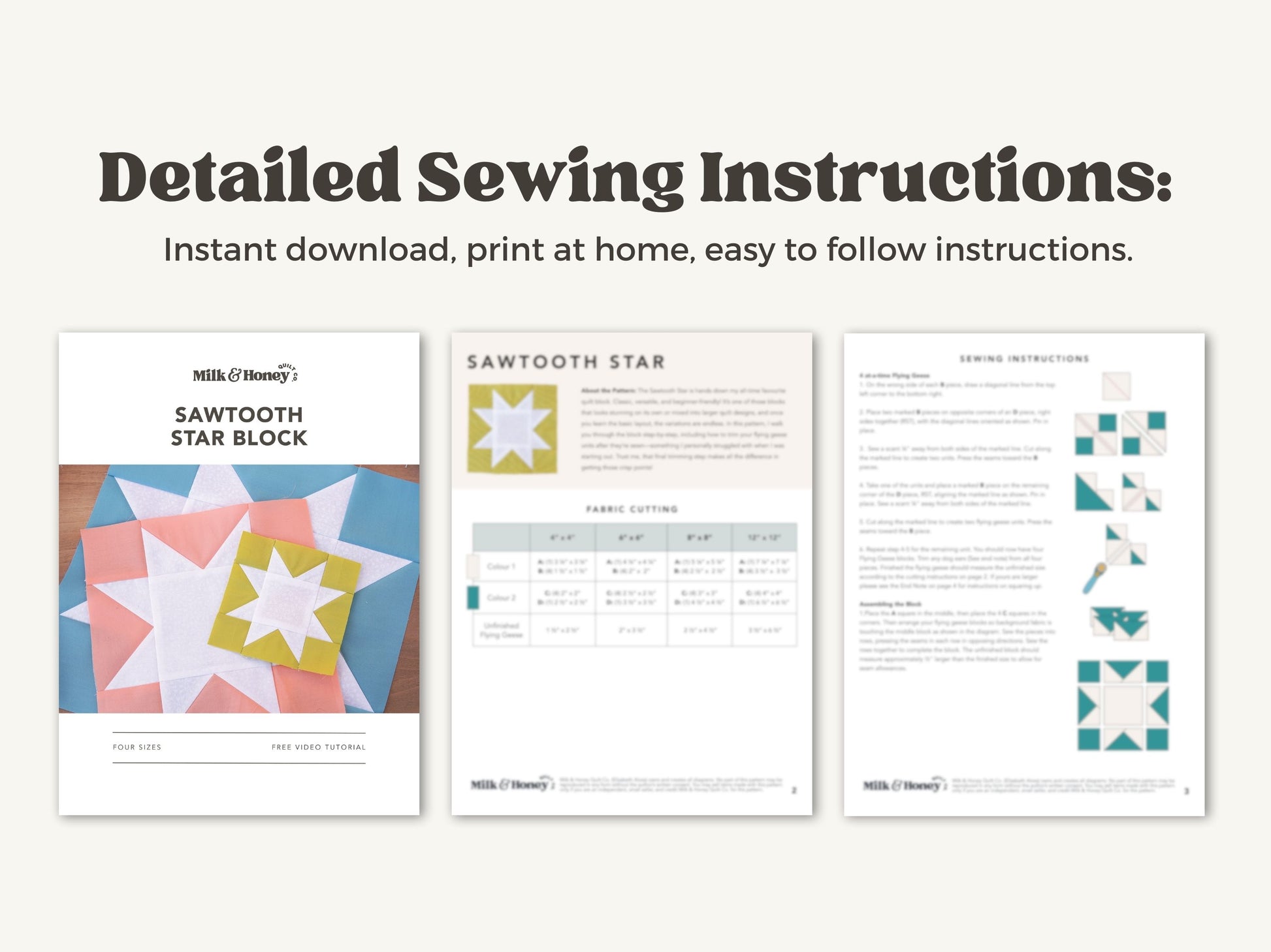 Sawtooth Star Quilt Block PDF Pattern