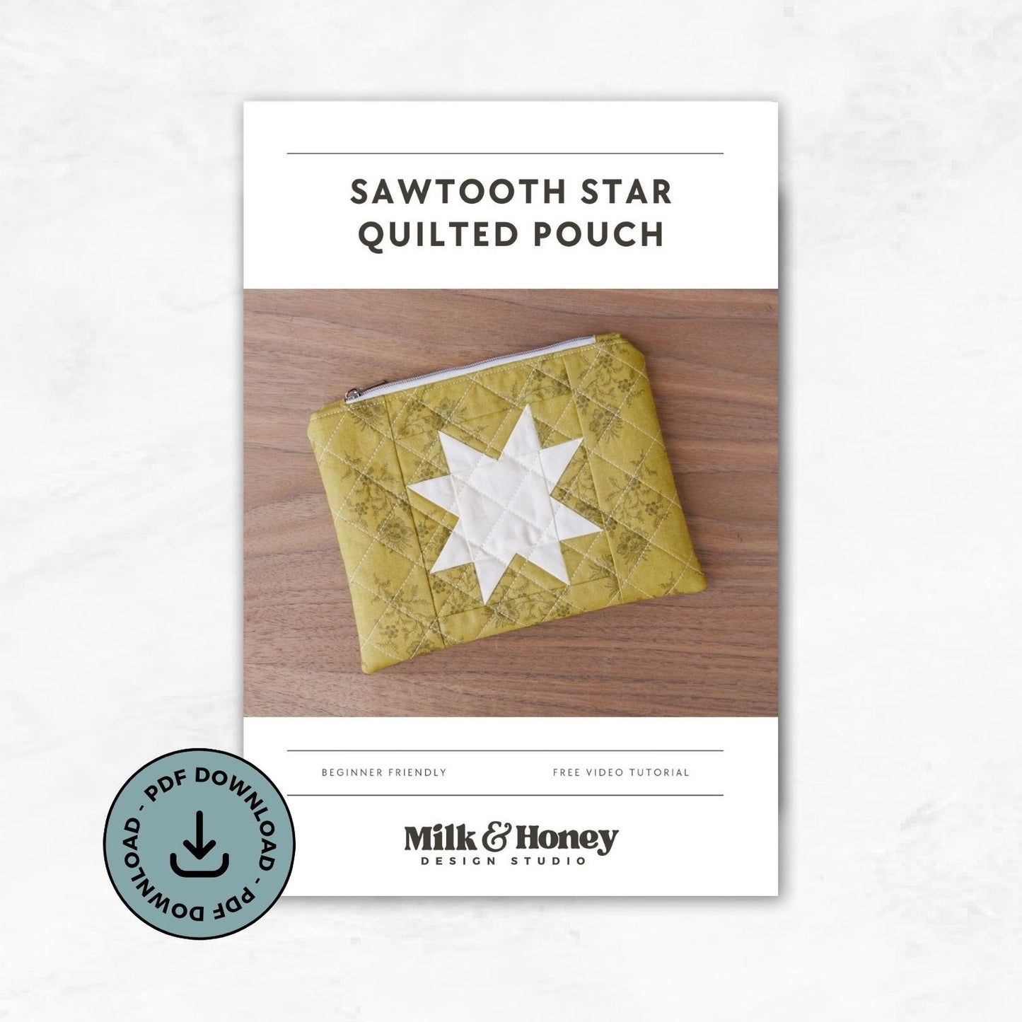 Sawtooth Star Quilted Zipper Pouch PDF Pattern