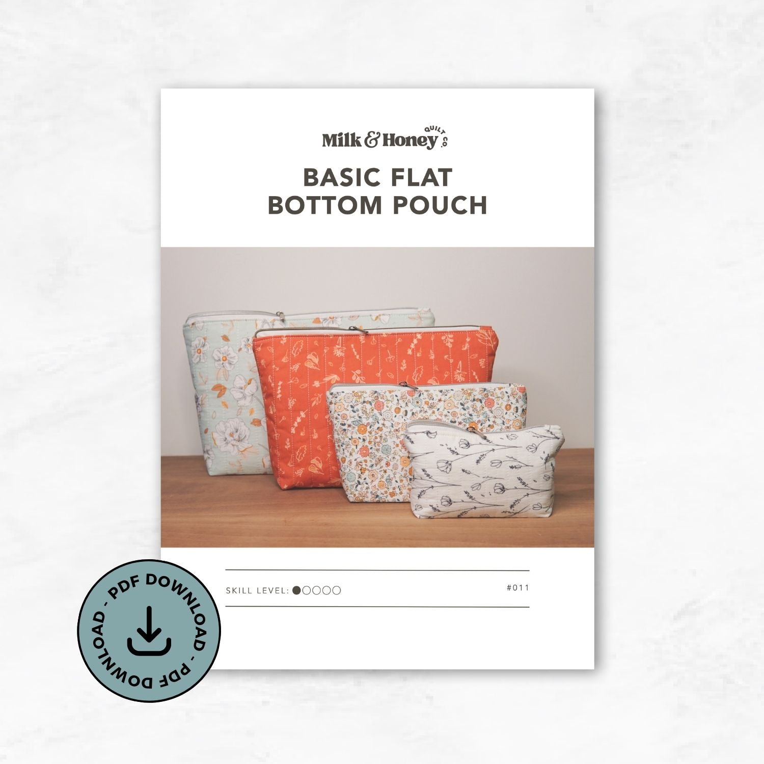 Basic Flat Bottom Zipper Pouch PDF Sewing Pattern