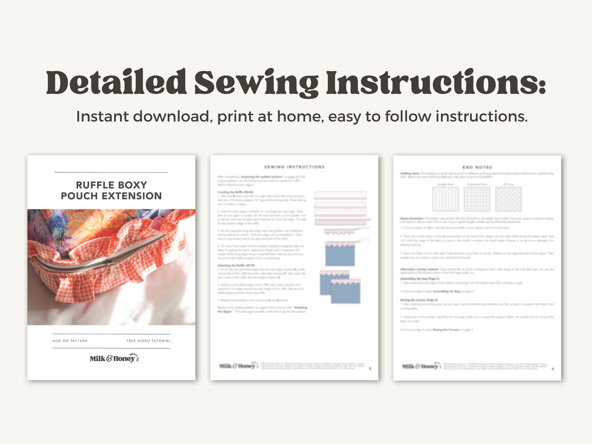 Ruffle Boxy Makeup Pouch EXTENSION PDF Pattern